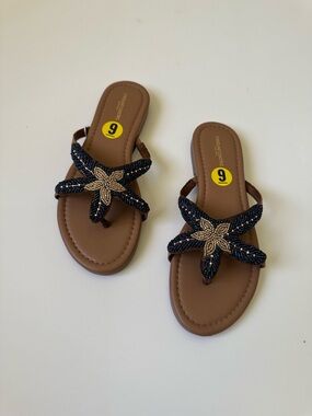 Caroline Constas Beaded Starfish Sandal Flip -Flop Slip-Ons NIB~9